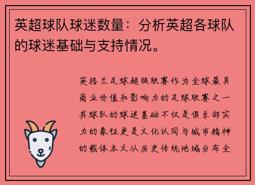 英超球队球迷数量：分析英超各球队的球迷基础与支持情况。
